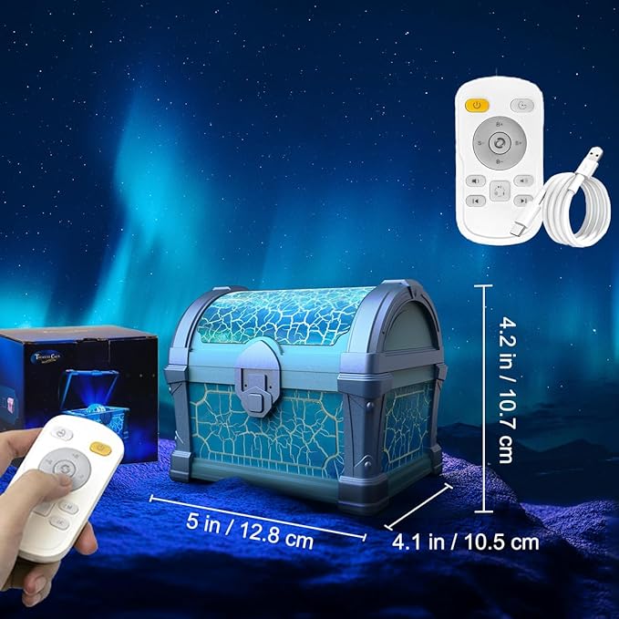 Treasure Box Northern Lights Projector, Galaxy Aurora Night Light Projector with 8 Colors, White Noises, Timer & Remote Control, Ceiling Projection Ambient Lighting for Bedroom Gaming Room Gifts, Blue