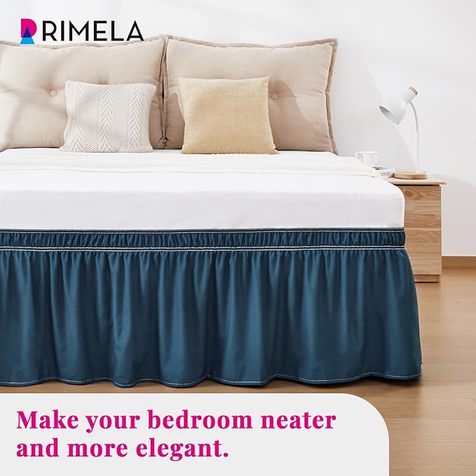RIMELA Dark Teal Bed Skirt King Size 18 Inch Drop, Wrap Around Elastic Bedskirt, Dust Ruffle for Adjustable Bed Base Machine Washable Easy to Install Bed Skirts