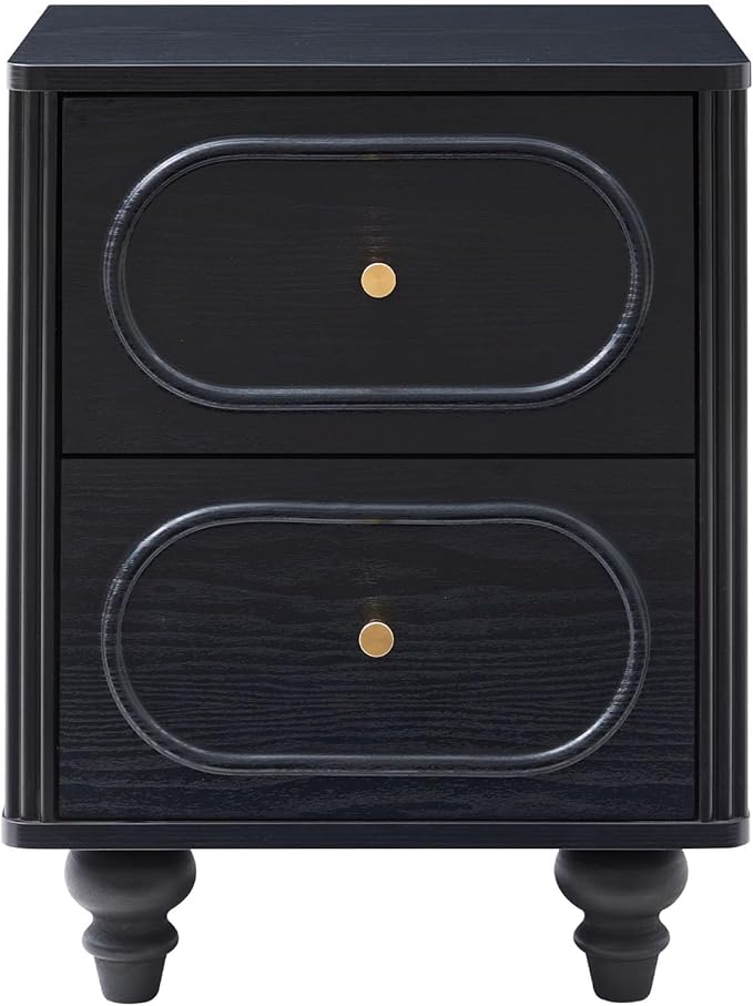 2 Drawer Fluted Mini Small Dresser for Bedroom Set of 2, Mid Century Modern Nightstand Bedside End Table, Wood Storage Dresser Organizer for Bedroom Living Room, Black