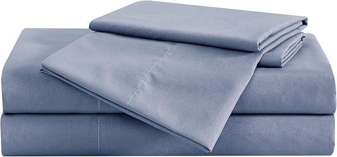 London Fog Garment Washed Solid Sheet Set Blue Microfiber 4-Piece King Sheet Set, Solid Themed, Deep Pocket, Adult and Teen, Oeko-TEX Certified