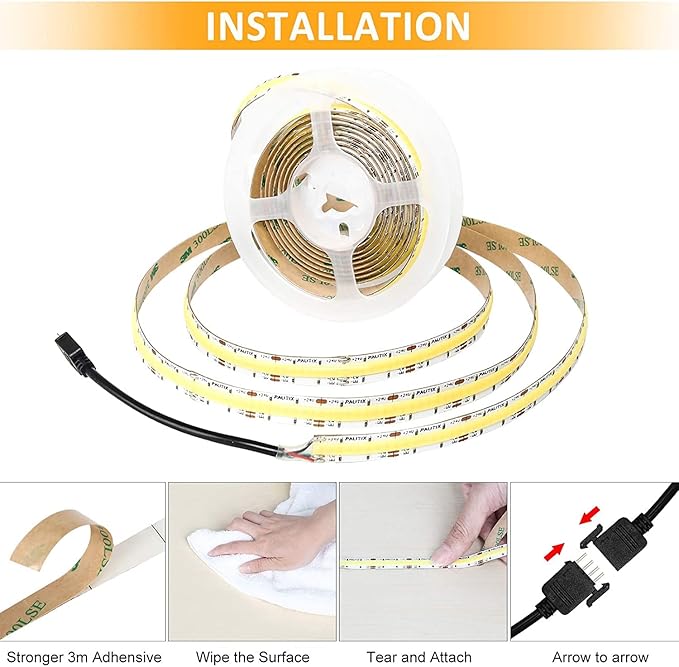 PAUTIX COB LED Strip Light White CCT Tunable 4800LEDs,CRI90+ 24ft/7.5m Dimmable 2700K-6500K 24V LED Tape Light,for Under Cabinet Bedroom Kitchen TV Mirror DIY Lighting(Adapter & Dimmer NOT Included)