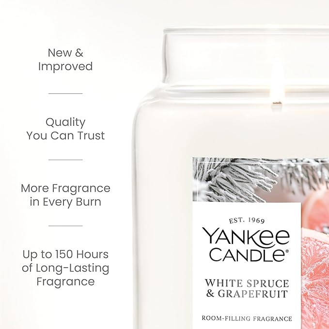 Yankee Candle White Spruce & Grapefruit Scented Candle, 22oz Large Jar with up to 150 Hour Burn Time, Giftable