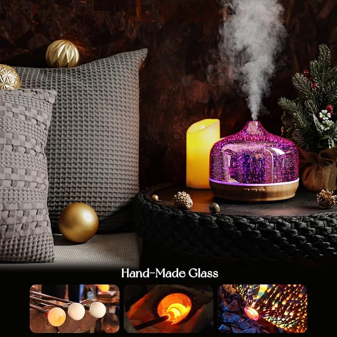 Porseme 500ml Essential Oil Diffuser 3D Glass Aromatherapy Ultrasonic Humidifier - Auto Shut-Off, BPA Free for Home Hotel Yoga SPA Gift