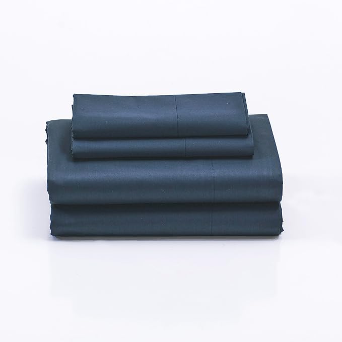 Cuddledown Dreamstead 100% Cotton Bed Sheets Set | 300 Thread Count | Luxurious Sateen Weave | Pure Combed Cotton | Soft | Wrinkle Resistant | 4 Piece Set | Navy | Queen | 60” x 80”