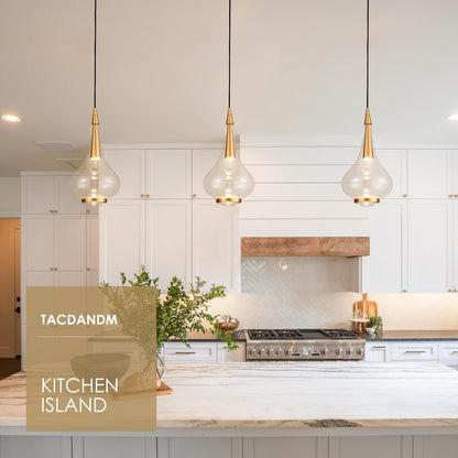 1-Light Teardrop Pendant Light, Brass Gold Ceiling Hanging Light Fxitures, LED Light Fixtures Ceiling Glass Pendant Lighting for Kitchen Island Dining Room Bar