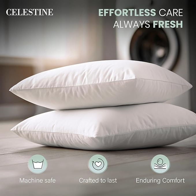 Celestine Queen Size Pillows Set of 4 – Soft Down Alternative Microfiber Filling, Plush White 20x28 Bed Pillows for Side and Back Sleepers, Breathable, Supportive, Machine Washable Pillow Set