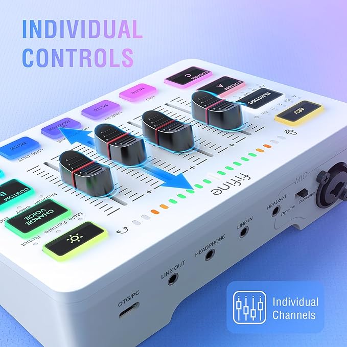 FIFINE Audio Mixer, Gaming Streaming PC Mixer with Slider Fader, XLR Microphone Interface, Monitoring, for Video/Game Voice/Podcast Recording-AmpliGame SC3W