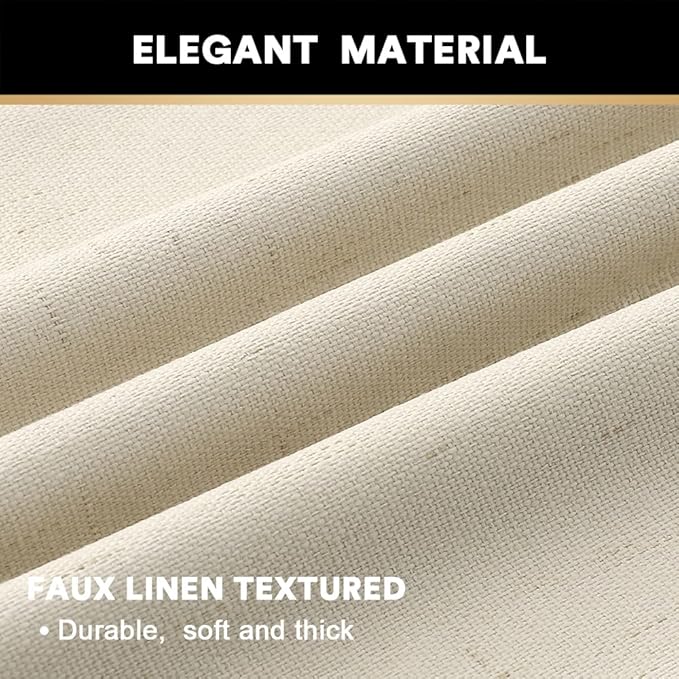 PrinceDeco Linen Texture Curtains 100% Blackout Curtains 64 inch Long 2 Panels Set Full Blackout Linen Curtains with Thermal Insulated Liner Noise Reducing, 42" Wide,64" Length,Bleached Sand