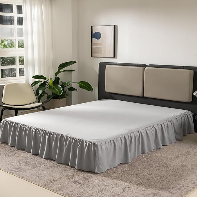 Light Grey Bed Skirt Full Size Ruffled Bed Skirt with Split Corners, Full Bed Skirt 18 Inch Drop, Full Size Bed Skirt Light Grey for Ruffled Bed Skirt with Split Corners, Bed Skirt Full Size
