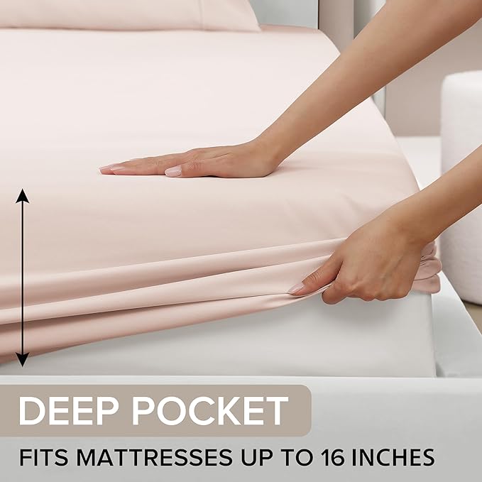 UGG Full XL Sheet Set 4-Piece Luxury Cooling Sheets Deep Pockets Premium Bedding with 2 Pillow Shams Machine Washable, for Dorm Essentials & College Bedding, Full XL, Shell Pink (Hedi)