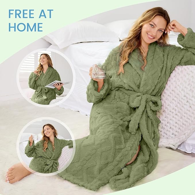 MIZZEO Microfiber Robes for Women, Cozy Soft Warm Plush Women Robe Plush Long Bathrobe