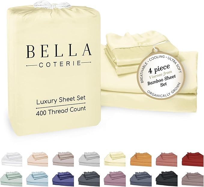 Bella Coterie Luxury Bamboo Viscose Full Size Sheet Set | 100% Organically Grown | Ultra Soft | Cooling for Hot Sleepers | 18" Deep Pocket [Lemonade]