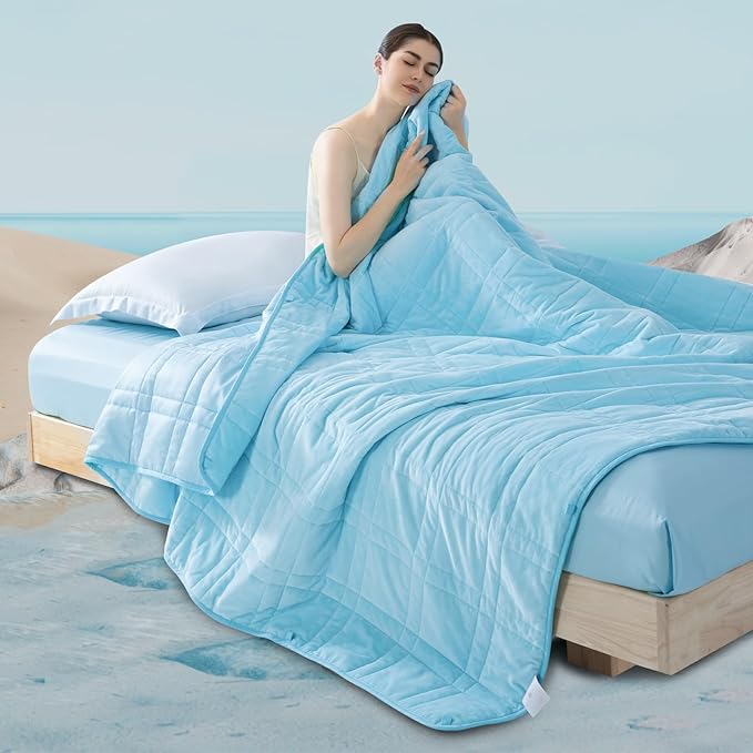 OMYSTYLE King Weighted Blanket, 30LBS - Dual-Sided Cooling Tencel & Warm Soft Plush, All Season Use, 88''x104'' - Includes Carry Bag, Lake Blue