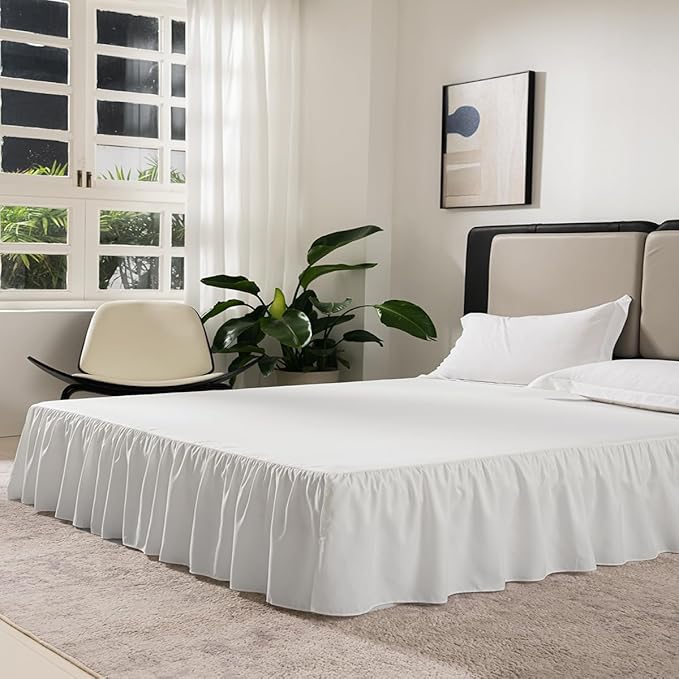 TSUTOMI Bed Skirt Queen Size Ruffled Bed Skirt with Split Corners, Queen Bed Skirt 14 Inch Drop, Queen Size Bed Skirt Ivory for Ruffled Bed Skirt with Split Corners, Bed Skirt Queen Size