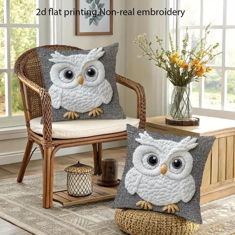 Decorative Owl Throw Pillow Cover, 2D Printed Design on Gray - Image 5