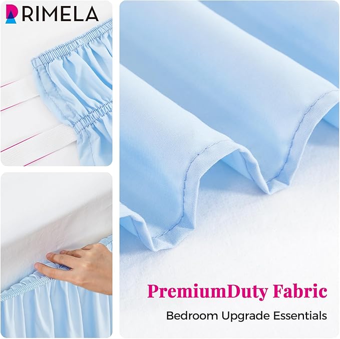 RIMELA Light Blue Bed Skirt King Size 18 Inch Drop, Elastic Bed Skirting for Bed Base and Frame, Bedding Dust Ruffle Easy to Install, Lightweight Wrap Around Adjustable Bedskirt