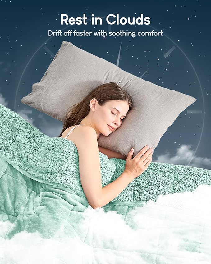 Cottonblue Weighted Blanket for Adults 15 lbs Queen Size 60x80 inches, Cozy Flannel Sherpa Weighted Throw Blankets Comfortable for Calming and Relax, Shaggy Fleece Bed Sofa Heavy Blankets, Dusty Green