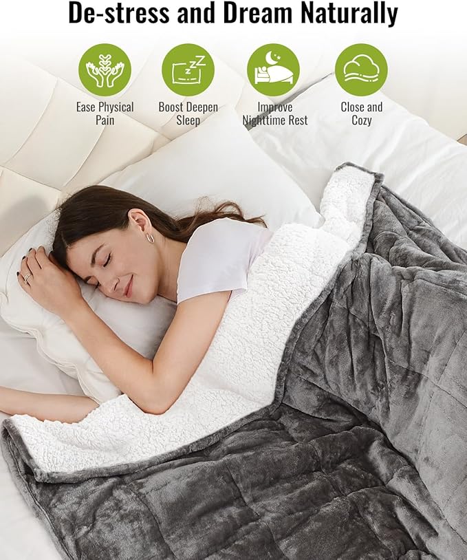 Uttermara Weighted Blanket Twin 15 Pounds for Adults 48x72 inches, Soft Plush Fleece & Cozy Warm Sherpa Weighted Blankets Great for Sleep & Calming, Twin Size Heavy Blanket for Couch Bed, Grey