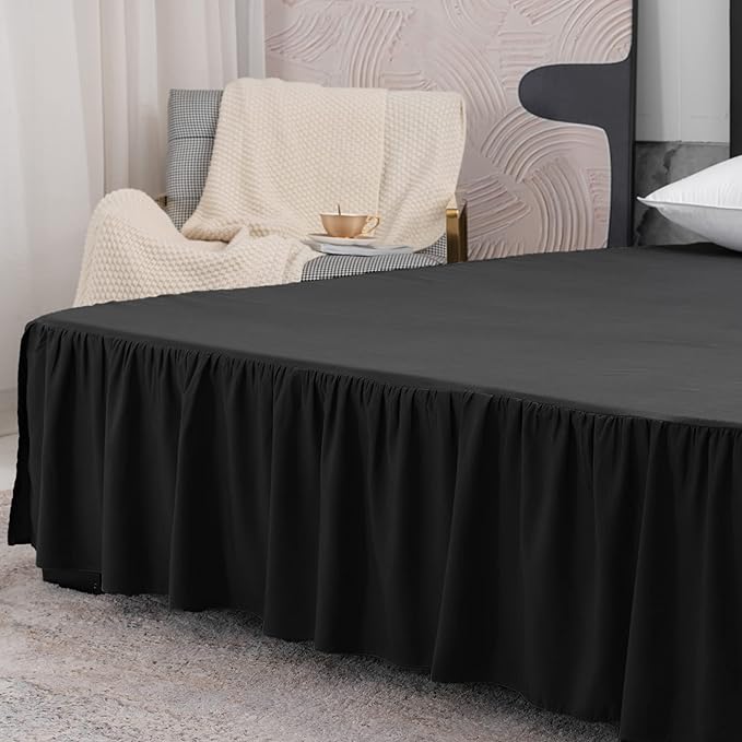 Black Bed Skirt King Size Ruffled Bed Skirt with Split Corners, King Bed Skirt 16 Inch Drop, King Size Bed Skirt Black for Ruffled Bed Skirt with Split Corners, Bed Skirts King Size
