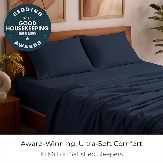 Mellanni Twin Sheet Set - 4-Piece Iconic Collection Bedding, (Including 2 Pillowcases), 16-Inch Deep Pocket, Easy Care, Extra Soft, Cooling Sheets, Brushed Microfiber - Navy Blue