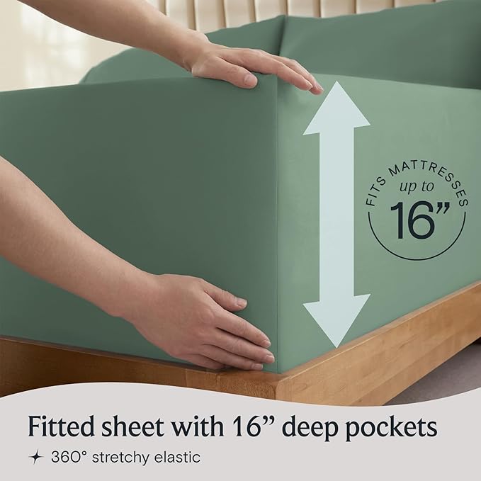 LuxClub 5 PC Split King Sheet Set, Deep Pockets Wrinkle Free Cooling Bed Sheets Hotel Bedding for Women, Men, Includes 2 Fitted Sheet, 1 Flat Sheet and 2 PillowcasesSoft Tree Moss Green