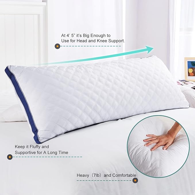 Oubonun Premium Adjustable Loft Quilted Body Pillows - Firm and Fluffy Pillow - Quality Plush Pillow - Down Alternative Pillow - Head Support Pillow - 21"x54"