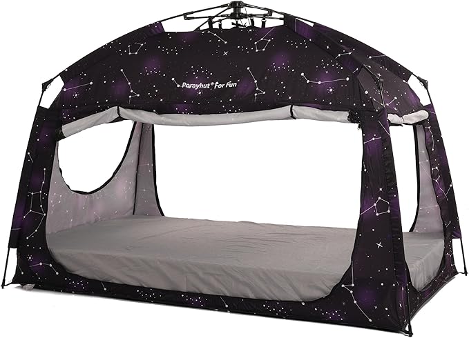 Indoor Instant Privacy Bed Tent for Sleeping,Quick Set-up Bed Canopies,Portable Bed Drapes with Large Space and 3 Doors (Starry, Twin)