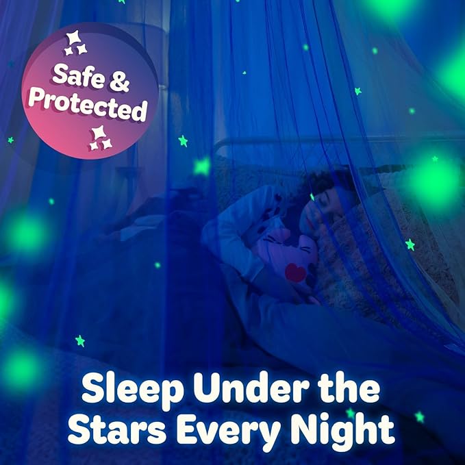 Bollepo Bed Canopy for Girls with Glowing Stars - Canopy Bed Curtains | Fits Single, Twin, Full, Queen Size Kids - Princess Bed Canopy | Rainbow Bedroom Accessories, Netting Room Decor, Ceiling Tent