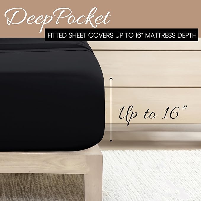 Linen Market Bed Sheets for California King Size Bed (Black) - Sleep Better Than Ever with These Soft and Cooling California King Sheets - Deep Pocket Fits 16" Thick Beds - 4 Piece Cal Sheet Set