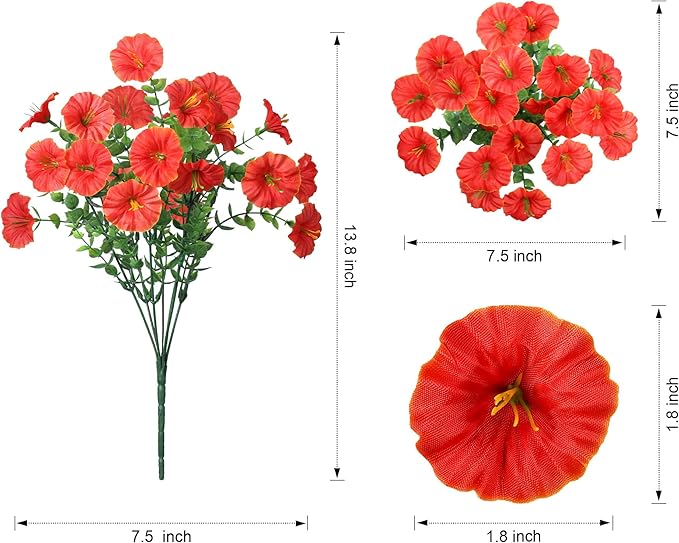 Artificial Flowers Fake Plants for Outdoors Decoration, 12 Bundles Silk Morning Glory with Eucalyptus Realistic UV Resistant Faux Flowers for Outside Planter Porch Yard Patio Garden Home Indoor, Mix