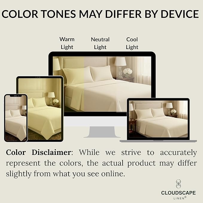 Egyptian Cotton Twin XL Size Sheets Set, 4 Ivory