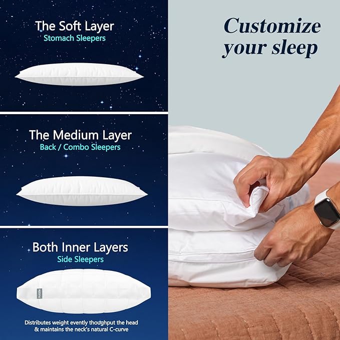 Nuzzle Cooling Adjustable Pillow Queen Size for Side Sleepers, Luxury Bed Pillow Hotel Collection - Best Adjust Height Soft Firm Pillow for Back, Stomach or Side Sleepers