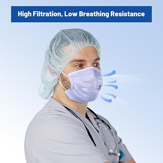 JMU 500 Pcs Disposable Face Masks, 4-Ply Protection ASTM Level 3 Medical Masks for Adults, 10 Box, Purple