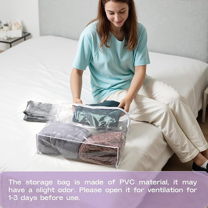 5PACK Clear Zippered Storage Bag for Clothes, 22L Clear Storage Bags, and Blanket Storage Bags for Bedding, Blankets, Comforters, Clothing, Books, DVD & CD (White)