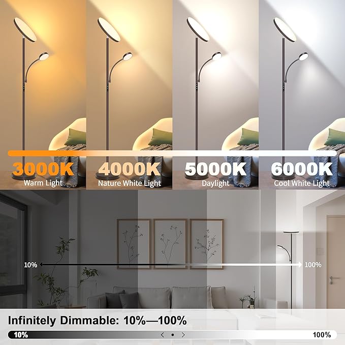 Floor Lamps for Living Room,42W Super Bright LED Floor Lamp,2-in-1 Dimmable Standing Lamp with Reading Light,69'' Tall Lamp with Remote & Touch Control, Modern Floor Lamp for Bedroom,Office