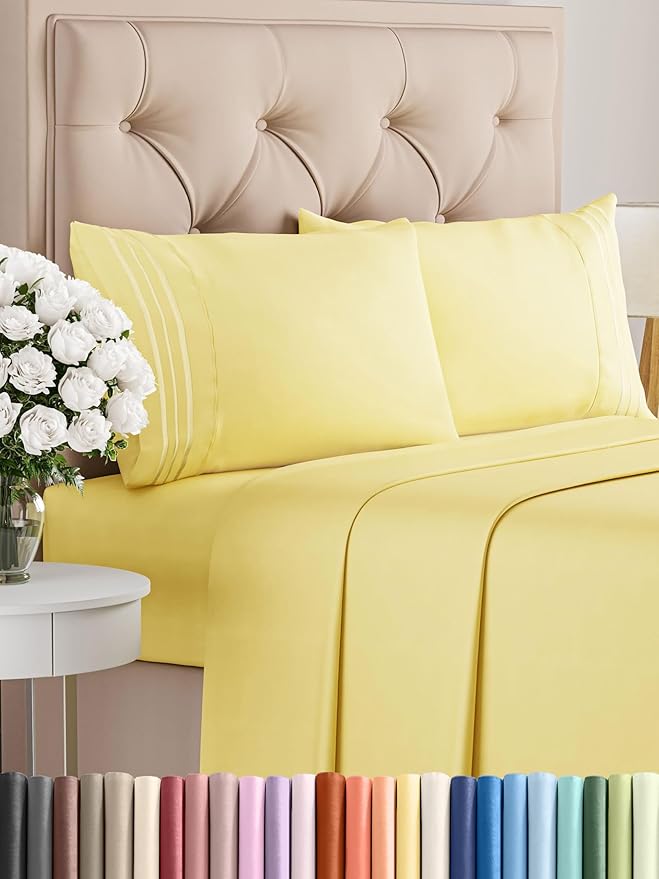Full Size 4 Piece Sheet Set - Comfy Breathable & Cooling Bed Sheets Set - Hotel Luxury Bedding for Women, Men, Kids, Teens, Boys & Girls - Deep Pockets, Ultra-Soft, Wrinkle Free - Oeko-Tex - Yellow