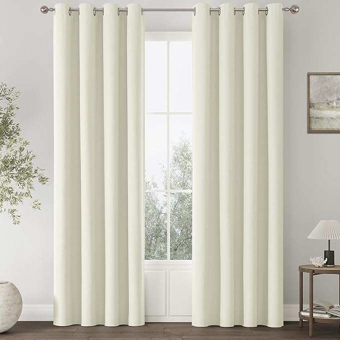 ChrisDowa 100% Blackout Iovry Solid Curtains 120 Inches Long 2 Panels for Bedroom Living Room,Farmhouse Room Darkening Thermal Insulated Soundproof Grommet Top Window Treatment Drapes,52x120