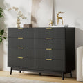 LYNSOM Fluted 8 Drawer Dresser for Bedroom, 55" Wide Modern Chest of Drawers with Curved Profile Design and Metal Handles, Wood Dresser TV Stand & Storage Organizer for Bedroom, Hallway, Black