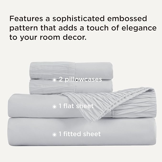 Bedsure King Size Sheets Set - 4 Pieces Soft King Sheets - Breathable & Cooling - Hotel Luxury - Easy Care Polyester Microfiber Bedding for Women, Men, Light Grey