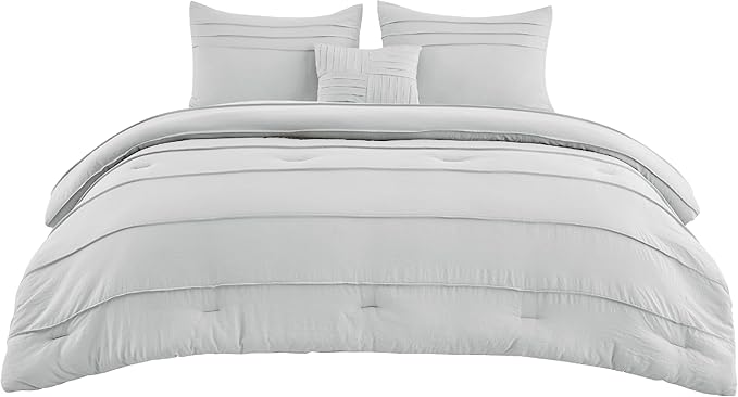 Bedsure California King Comforter Set - 4 Pieces Pinch Pleat Bed Set, Light Grey Boho Bedding for All Season, 1 Soft Comforter, 2 Pillowcases, 1 Decorative Pillow