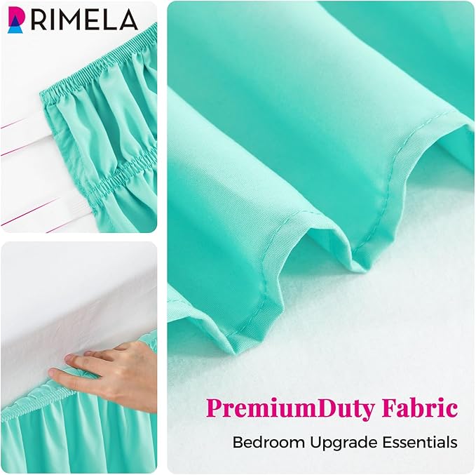 RIMELA Spa Blue Bed Skirt King Size 18 Inch Drop, Elastic Bed Skirting for Bed Base and Frame, Bedding Dust Ruffle Easy to Install, Lightweight Wrap Around Adjustable Bedskirt
