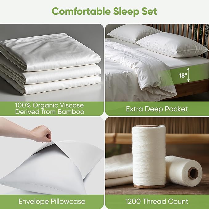 TWK Luxury Sheet Set, Genuine 100% Organic Viscose Derived from Bamboo, Cooling & Breathable, Silky Soft, Bedding Sheets & Pillowcases (White, Full)