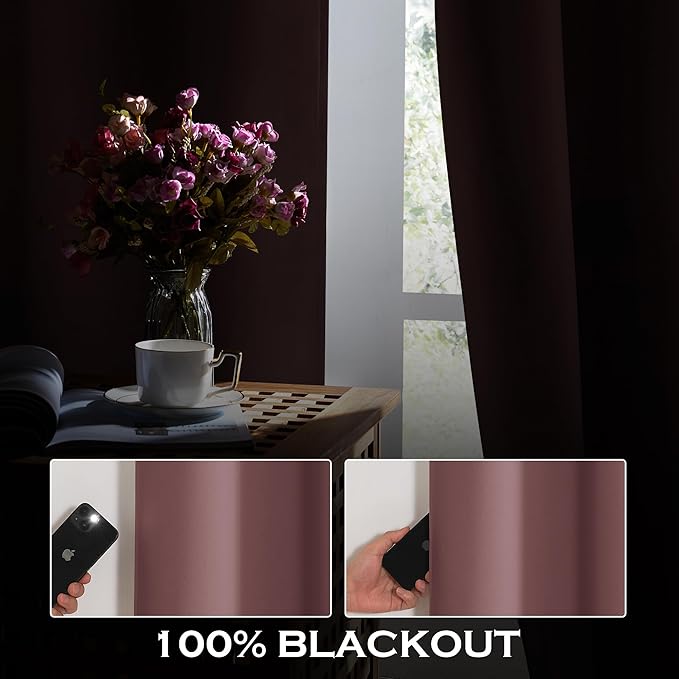 KGORGE 4-in-1 Soundproof Anti Dust 100% Blackout Curtains with Melt-Blown Layer Noise Reducing Thermal Insulating Window Drapes for Bedroom Nursery, W 52 x L 84, Dusty Rose, 2 Panels