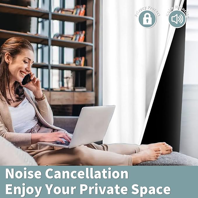 BGment Thermal Insulated 100% Blackout Curtains for Bedroom with Black Liner, Double Layer Full Room Darkening Noise Reducing Grommet Curtain (38 x 84 Inch, Pure White, 2 Panels)