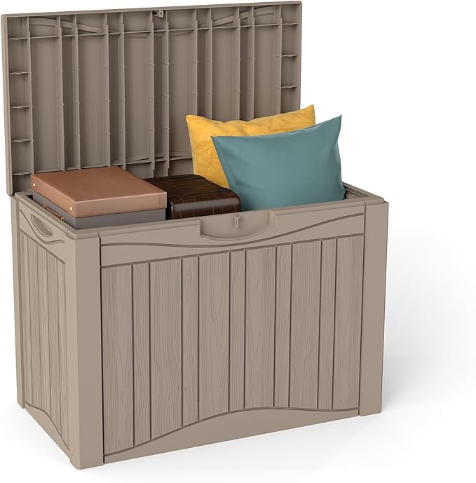 50 Gallon Outdoor Storage Box Waterproof Lockable Resin Deck Box Large, Patio Storage Bin for Pool Accessories Cushion Furniture, Garden Tools, UV-Resistant Outside Delivery Grey