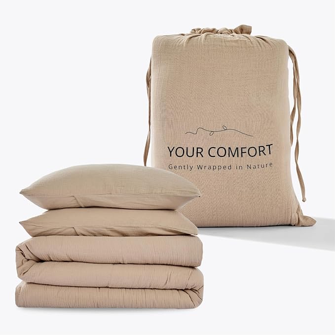 100% Sandwashed Cotton Duvet Cover King, Soft King Size Duvet Cover Set 3 Pieces with Zipper Clousre & Corner Buttons (Linen, King 104 x 90)
