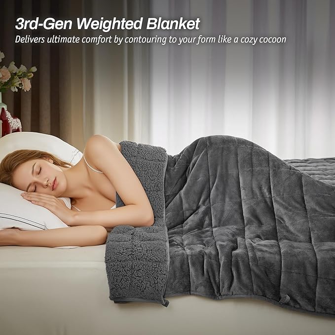 Sherpa Fleece Adult Weighted Blanket, 15 Pounds Dual Sided Soft Plush Blanket for Couch Bed Sofa, Heavy Thick Blankets with Glass Beads Great for Sleep, 60 x 80 inches, Dark Grey on Both Sides