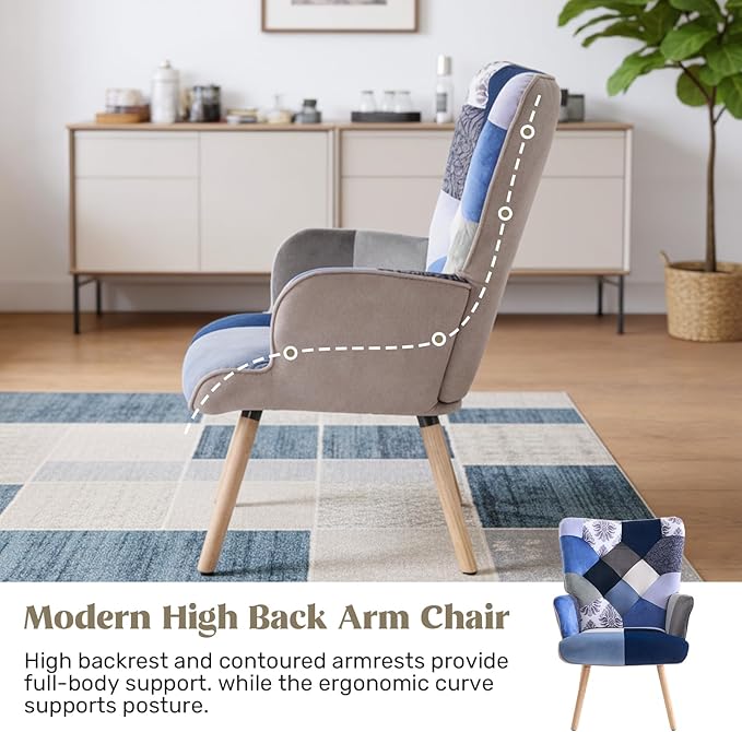 Joysoul Living Room Accent Chair Modern High Back Arm Chair, Houndstooth Pattern Bohemian Style Chairs for Bedroom Waiting Room