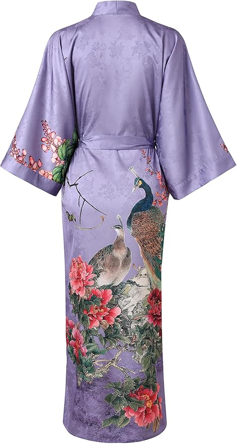 Ledamon Women's Kimono Long Robe - Classic Floral Bathrobe Nightgown
