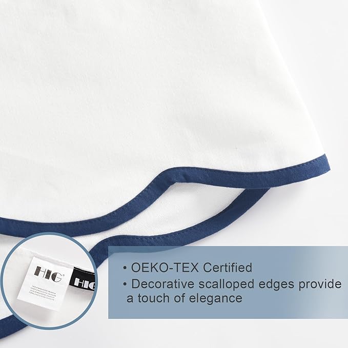 HIG Off White Chic Queen Bed Skirt - Easy Fit Scallop Edge Pleated Bedskirts, 14 Inch Drop Anti-Slip Dust Ruffle, Thick Fabric for Enhanced Privacy, Pre-Washed for Long-Lasting Use(N60022)
